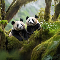 Obraz na płótnie Canvas Panda in its Natural Habitat, Wildlife Photography, Generative AI