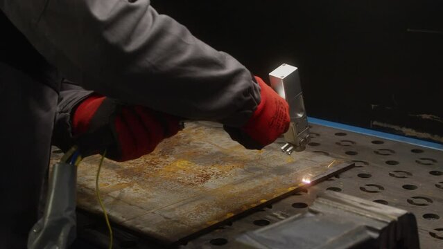 Close Up Rust Removal With Laser Cleaner