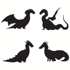 Water Dragon silhouettes and icons. black flat color simple elegant Water Dragon animal vector and illustration.