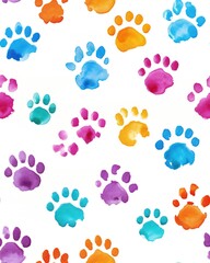 pattern with paw prints isolated on a white background. ai generative.