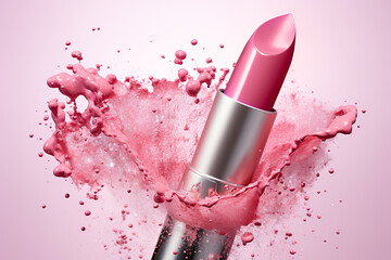 Lipstick and smeared lipstick stains on pink background. 