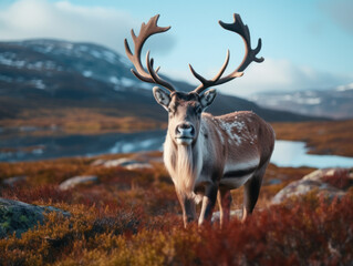 Naklejka na ściany i meble Reindeer in its Natural Habitat, Wildlife Photography, Generative AI