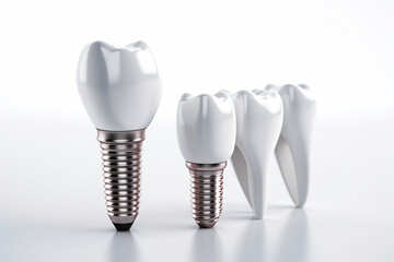 Isolated set of white teeth and dental implant. High quality photo