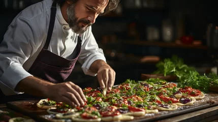 Outdoor-Kissen  Professional chef in a pizzeria, pizzaiolo. Fatty food and fast food. concept: cooking profession, cooking and food preparation courses. generative ai © Marynkka_muis