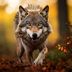 Obraz premium Wolf in its Natural Habitat, Wildlife Photography, Generative AI