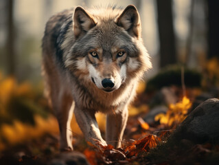 Obraz premium Wolf in its Natural Habitat, Wildlife Photography, Generative AI