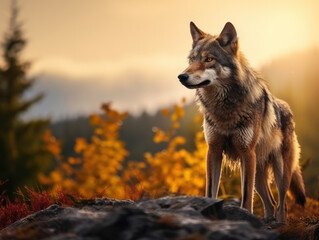 Fototapeta premium Wolf in its Natural Habitat, Wildlife Photography, Generative AI