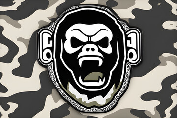 Fototapeta premium Iconic angry bape with camo pattern. Generative AI