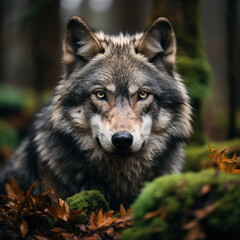 Naklejka na ściany i meble Wolf in its Natural Habitat, Wildlife Photography, Generative AI