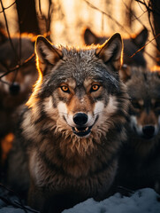 Obraz premium Wolf in its Natural Habitat, Wildlife Photography, Generative AI
