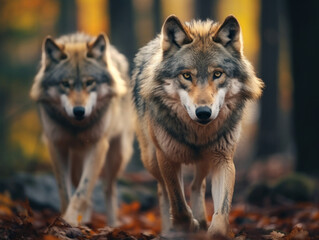 Obraz premium Wolf in its Natural Habitat, Wildlife Photography, Generative AI