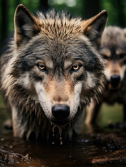 Fototapeta premium Wolf in its Natural Habitat, Wildlife Photography, Generative AI