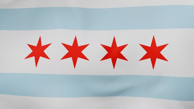 Chicago city of United State fabric flag calm swaying in the wind, looped endless cycled video, completely full screen covers flag background