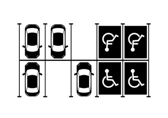 Fototapeta premium Handicapped Parking Area. Disabled Parking Space. Wheelchair Parking Space for Disabled People. Vector Illustration. 