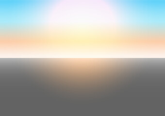 Empty Asphalt Road with Blue sky and Sunset or Sunrise. Vector Illustration.