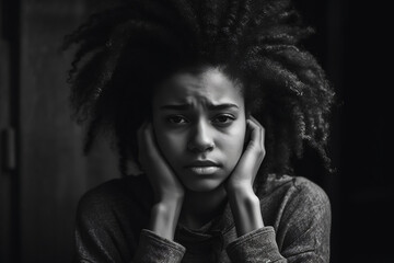 black woman suffering from anxiety disorder mental health disorder awareness - obrazy, fototapety, plakaty