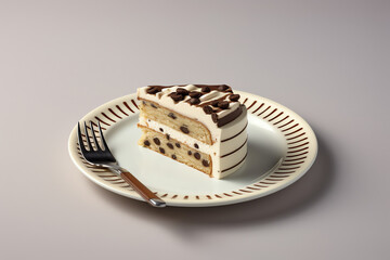 Plate with slice of sweet chocolate cake made with Generative AI