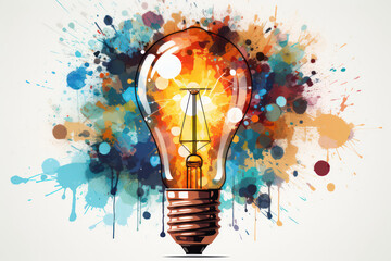 An abstract representation of a light bulb with colorful paint splatters and drips, symbolizing the creative burst and expression of ideas