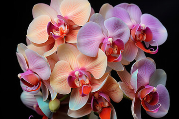 A captivating close-up of a blooming orchid, its intricate structure and vibrant colors illuminated by the sun's rays