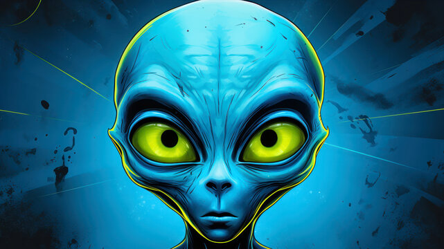 Digital Illustration of a Futuristic Alien in a Blue Background.