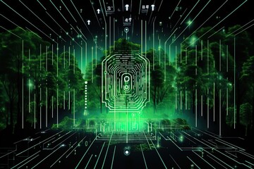 Digital fingerprint security concept, binary digits background, green