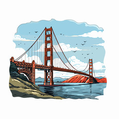 Golden Gate Bridge. Golden Gate Bridge hand-drawn comic illustration. Vector doodle style cartoon illustration - obrazy, fototapety, plakaty
