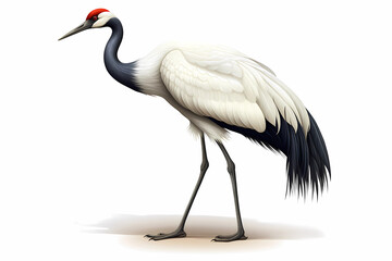 Naklejka premium Red-crowned Crane white background