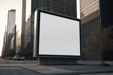 billboard mockup cuadrado en distrito financiero, singboard grande en blanco espacio para insertar texto, anuncio en la ciudad - obrazy, fototapety, plakaty