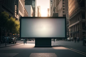 Stof per meter billboard mockup vertical al amanecer, singboard grande en blanco espacio para insertar texto, anuncio en la ciudad © Loktor