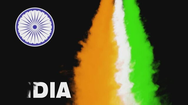 Tricolor Fog Going Top Side to Bottom India Text Reveal Ashok Chakra Rotating