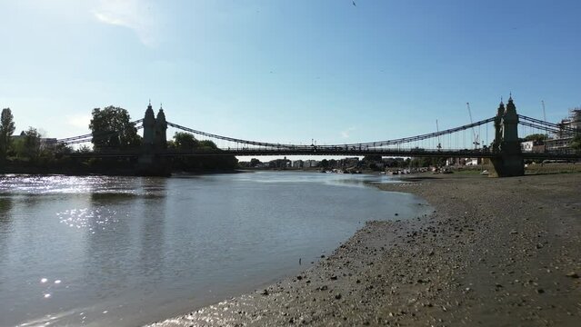 Ariel View of Hammersmith Bridge, London - drone video 4k