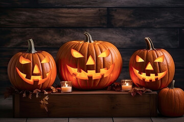 Halloween pumpkin and candles, jack o lantern, generative ai