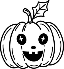 Vector illustration of a pumpkin for Halloween. A Halloween mascot with a pumpkin-headed head, hand-drawn.A character sketch. Vector illustration of a pumpkin with a black outline.