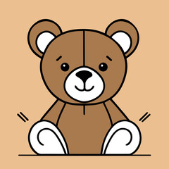 Cute teddy bear toy on a brown background. Vector illustration, logo, cartoon