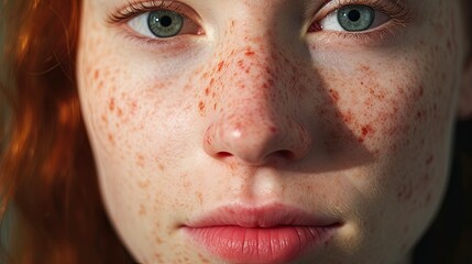 Close-Up of Young Woman's Face with Rosacea and Couperose. Red Spots on Cheeks as a Dermatological Skin Problem: Generative AI