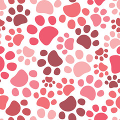 Cute seamless pet paws pattern. Cat or dog footprint on white background. Vector illustration. It can be used for wallpapers, wrapping, cards, patterns for clothes and other.