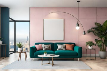 modern living room with sofa Wall 3d Mockup render