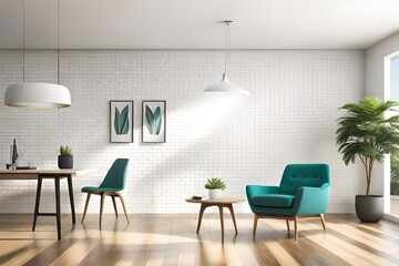 modern living room with furniture Wall 3d Mockup render