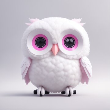 cute tiny white and pink robotic owl, white background Generative AI