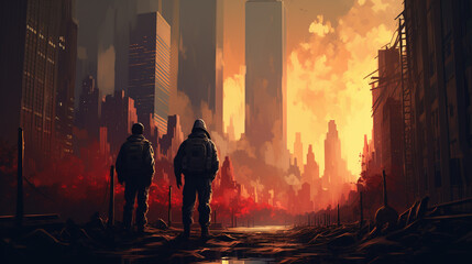 Shot of fireman dressed in helmet and protective suit in heat of inferno.