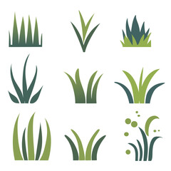 set grass lawn, landscape design elements vector illustration