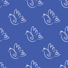 Fototapeta na wymiar International day of peace- template seamless pattern Concept illustration with dove of peace, olive branch and hand written text. Vector illustration.