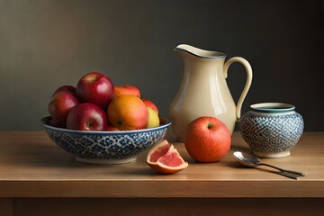 still life with apples and fruits