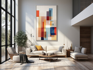 Wall Art in living room, Wall art mockup, Art wall in modern living room, dressable art wall mockup