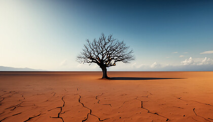 Barren landscape with parched soil and lifeless tree 26609
