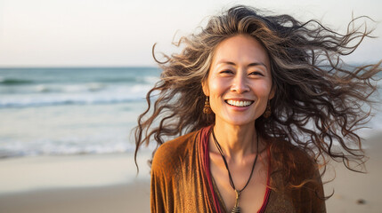 Asian woman on the beach
