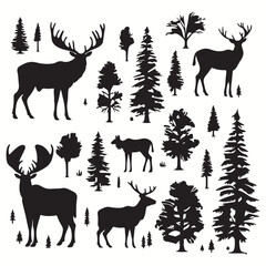 Moose silhouettes and icons. black flat color simple elegant Moose animal vector and illustration.	
