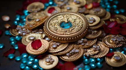 Rangoli of Prosperity: Embellished with Coins, Gold, and Precious Gems 