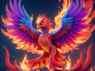 Obraz premium Experience the mesmerizing 3D animation of a vibrant phoenix rising gloriously within the flames, showcasing its fiery splendor