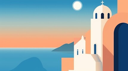 Minimalist flat design poster of Santorini, Greece